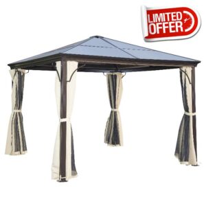 Outsunny 3 x 3(m) Hardtop Gazebo Canopy with Polycarbonate Roof and Aluminium Frame