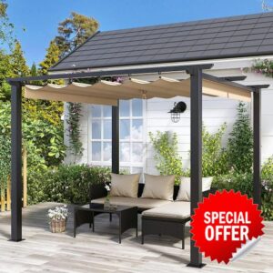 bigzzia 3Mx3M Metal Pergola with Retractable Roof