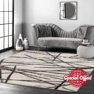 Leesentec Area Rugs Rugs Living Room Bedroom Rug Modern Short Pile Rugs Bohemian Carpet Abstract Geometric Straight Line Pattern Carpets Non-slip Large Rug (Beige pattern