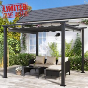 Bigzzia 3Mx3M Metal Pergola with Retractable Roof