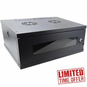 kenable FLAT PACK Wall Mounted Data Cabinet for 19 inch Network Rack Small 4U 450mm Black