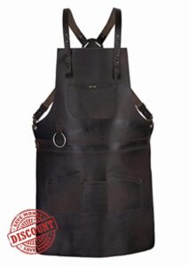 Charlie LONDON Real Leather Multi-Pocket Cross Back Apron Butcher Apron - BBQ Apron - Cooking Apro