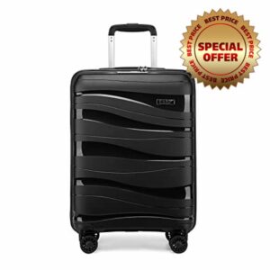 Kono 55x40x20cm Hand Cabin Luggage Lightweight Polypropylene Hard Shell Carry On Suitcase Trolley with TSA Lock Spinner Wheels (Black)