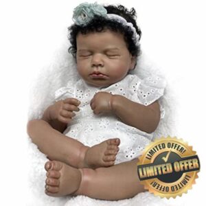 Adolly Lifelike Reborn Baby Dolls Black Girl 20inch Soft Newborn Realistic Baby Doll Vinyl Silicone Cotton Close Eyes Gift Box for Age 3+