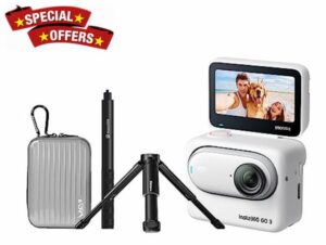 Insta360 GO 3 64GB Premium Kit - The Tiny Mighty 2.7K Waterproof (5M) Action Camera with Action Pod and Flip Screen. Inc Invisible Selfie Stick