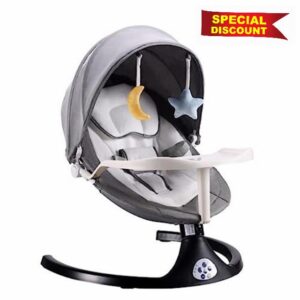 Portable Baby Rocker with Bluetooth Music & Remote Control - 0-2 Years Toddler Swing - 5 Swinging Amplitudes - USB & Timing Function - Ideal for Newborn Infants