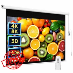 WASJOYE 100"Motorized Projector Screen Electric Diagonal Automatic Projection 16:9 8K HD Movies Screen for Home Theater Cinema Office Video Game Indoor W/Remote Control and Wall/Ceiling Mou