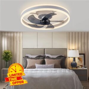 CHANFOK Ceiling Fan with Light - Flush Mount Modern Indoor 19.7" LED Dimmable Low Profile Ceiling Fans with Remote Control
