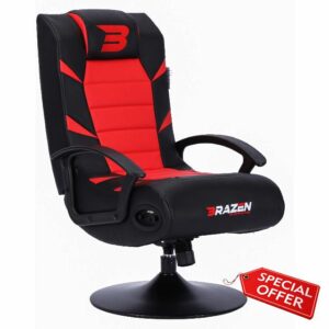 BraZen Pride 2.1 Gaming Chair for Kids Children Teenagers with Foldable Seat Bluetooth Speaker and Pedestal Base - Red