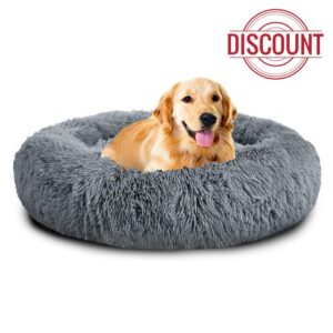 Mirkoo Dog Beds Calming Pet Bed for Large Medium Small Dogs (L/XL/XXL/XXXL) Washable Anti Anxiety Round Fluffy Long Plush Faux Fur Pet Bed