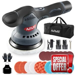 Cordless Car Polisher Buffer AUTIWOZ Dual Action 5 Inch Portable Polishing Sander Machine Kit 2500-5000 RPM 8-Speeds 125mm Buffing Pad Kit for Car Detailing Polish with 2PCS 12V Battery