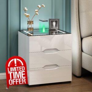 Jehiatek White Bedside Table with Wireless Charging & USB Charging Station