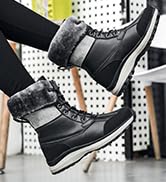 Womens Winter Snow Boots Waterproof Fur Lined Warm Short Ankle Booties Velcro Closure Ladies Outd...