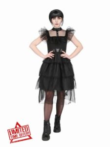 Smiffys Adult Gothic Prom Costume Dress with Mesh Frills
