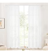 Deconovo White Net Curtains Faux Linen Leaves Embroidery Sheer Curtains Rod Pocket Voile Curtains...