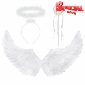 REDSTAR FANCY DRESS Angel Wings and Halo with Fairy Wand - 3 Piece Angel Costume Fairy Wings Halloween Fallen Angel Costume - Adult Angel Wings