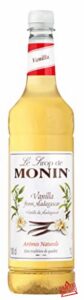 MONIN Premium Vanilla Syrup 1L for Coffee and Cocktails. Vegan-Friendly