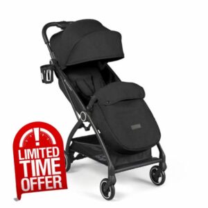 Ickle Bubba Aries Max Autofold Stroller with Footwarmer and Cup Holder (Black) Feather-Light Design