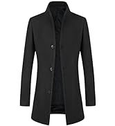 YOUTHUP Men's Slim Fit Wool Coat Winter Elegant Removable Hood Trench Overcoat Thick Peacoat