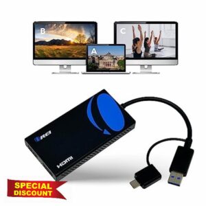 OREI SplitExtend HDMI Splitter Extender for Dual Video Monitor Extended Display - USB & USB-C to HDMI Adapter 4K @ 30Hz Display 1 1080p Display 2 - Supports Windows
