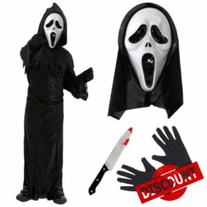 Kids Screamer Costume - Black Hooded Robe with Mask
