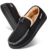 LongBay Men's Comfort Memory Foam Slippers Faux Fur Lined Winter House Shoes with Adjustable Elas...