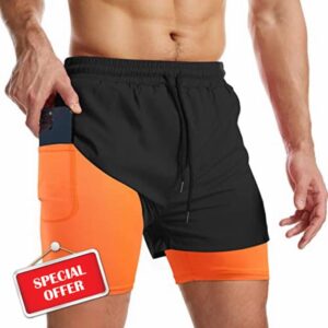 Danfiki Men Running Shorts Men's Shorts Workout with Phone Pocket 2 in 1 Gym Training Shorts Lightweight Quick Drying