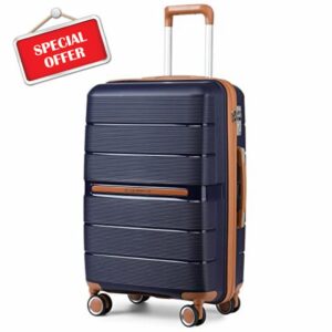 British Traveller 24" Medium Suitcase Lightweight Polypropylene Hard Shell Luggage Hold Check in Suitcase with 4 Wheels and Built-in TSA Lock(Navy