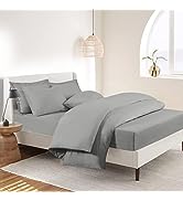 RUIKASI Bed Sheet Double Duvet Set - 4 Pieces Microfiber Bed Set Double Bed Soft Bedding Set with...