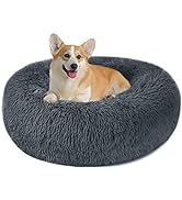 Calming Dog Cat Donut Bed - Fluffy Plush Puppy Kitten Cuddler Round Bed, Warm and Soft Pet Cosy A...