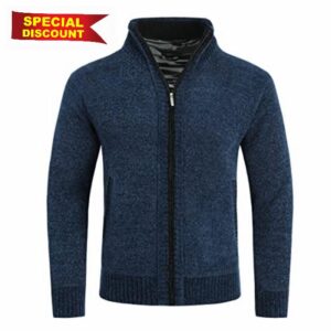 Allthemen Mens Knitted Cardigan Thick Sweater Full Zip Wool Stand Collar Cardigans Coat Fleece Lined Long Sleeve Cardiga