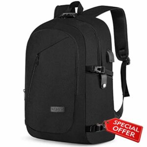 Large 17.3 Inch Travel Laptop Backpack Water Resistant Anti-Theft Computer Work Bag with USB Charging Port Lock Big Business School Rucksack for Men and Women - Black