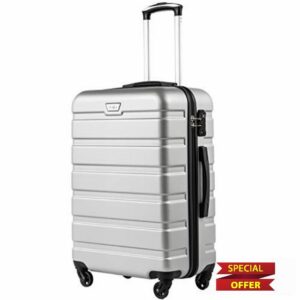 COOLIFE Suitcase Trolley Carry On Hand Cabin Luggage Hard Shell Travel Bag Lightweight with TSA Lock and 2 Year Warranty Durable 4 Spinner Wheels (Bright Silver