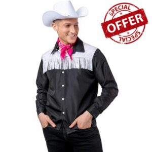 Wicked Costumes Adult Mens Black Cowboy Shirt with White Fringe