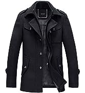 YOUTHUP Mens Winter Coat Mid Length Thick Wool Trench Coats Regular Fit Padded Military Peacoat