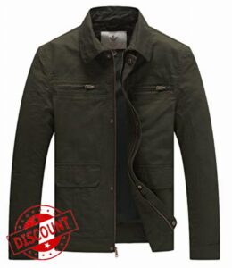 WenVen Men's Lapel Jacket Casual Cotton Coat Outdoor Windproof Jackets Classic Harrington Jacket Full-Zip Jacket Lightweight Outdoor Jacke