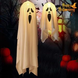 Halloween Ghost Decorations Hanging Windsock Flag with Light