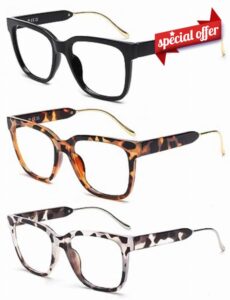 JM 3 Pack Classic Square Reading Glasses for Women Men