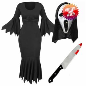 Ladies Screamer Costume - Black Dress with Tattered Edges