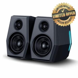 Sanyun SW209 36W Computer Gaming PC Speakers - Multiple EQ Sound Mode - Bluetooth 5.0 USB 3.5mm Aux Inputs -RGB Lights - 2.0 Multimedia Speakers - for Laptop Mac Desktop Monitor (Pair
