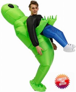 Inflatable Alien Costume for Adult Space Blow up Alien Holding Human Costume Halloween Party Costume Funny Cosplay Fancy Dress