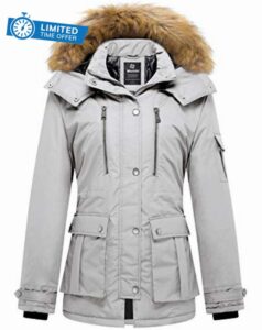 Wantdo Women's Winter Faux Fur Hood Coat Warm Outdoor Windproof Jacket Cotton Padded Coats Classic Ladies Parka Outerwea