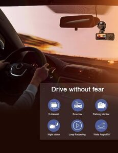 3 Way Triple Dashcam with Infrared Night Vision Parking Monitor for Truck and Taxi Drive