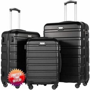 COOLIFE Suitcase Trolley Carry On Hand Cabin Luggage Hard Shell Travel Bag Lightweight with TSA Lock and 2 Year Warranty Durable 4 Spinner Wheels (Moon Night Black