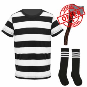 Kids Gothic Son Costume - Black and White Striped T-Shirt