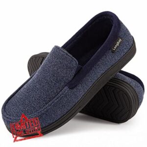 LongBay Men's Memory Foam Moccasin Slippers Plush Fleece House Slipper in Indoor Outdoor Shoes