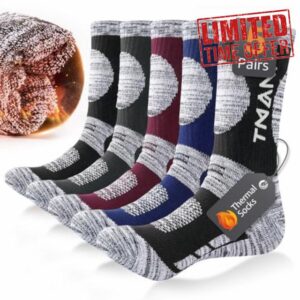 RUIXUE Mens Thermal Socks 5 Pairs Athletic Socks Breathable Cushion Crew Socks Outdoor Multi Performance Walking Hiking Trekking Running Socks