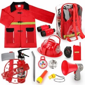 deAO Washable Fireman Costume Set with 13 Fire Fighter Toy Accessories