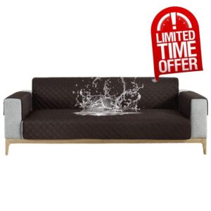Carvapet Sofa Cover Waterproof Sofa Slipcover Water Resistant Chair Loveseat Settee Sofa Couch Furniture Cover Protector with Adjustable Elastic Straps for Dogs Cats (Black Coffee