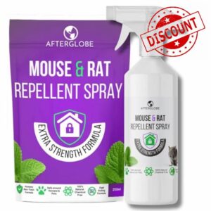 Afterglobe Mice Repellent Spray - Peppermint Oil Mouse and Rat Deterrent - Get Rid of Mice & Rodents Fast Non-Toxic and Safe Around Dogs Not Poison Rodent Repellent 250ml